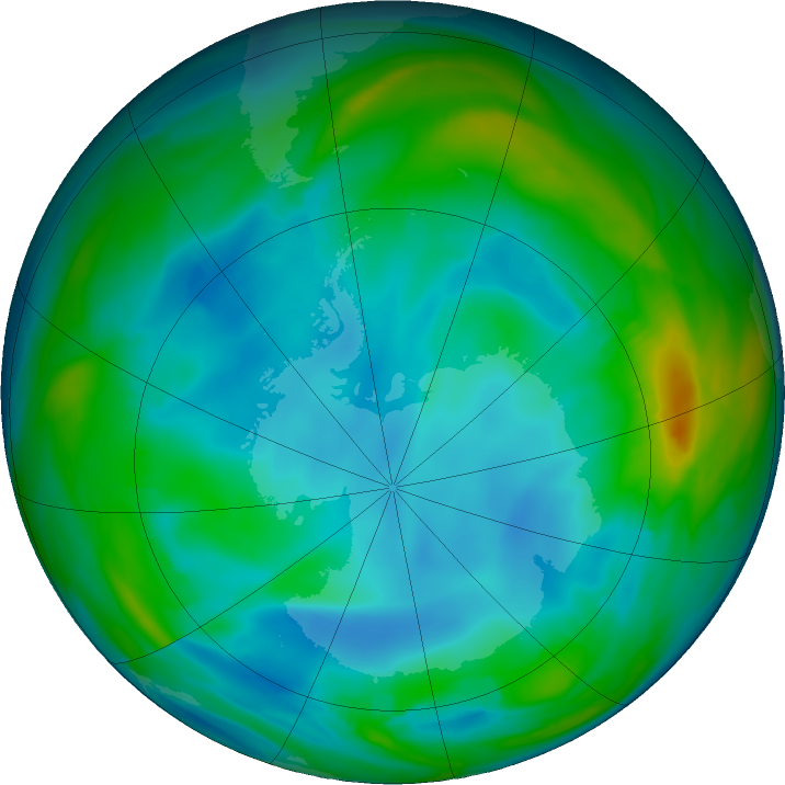 Antarctic ozone map for 14 July 2020